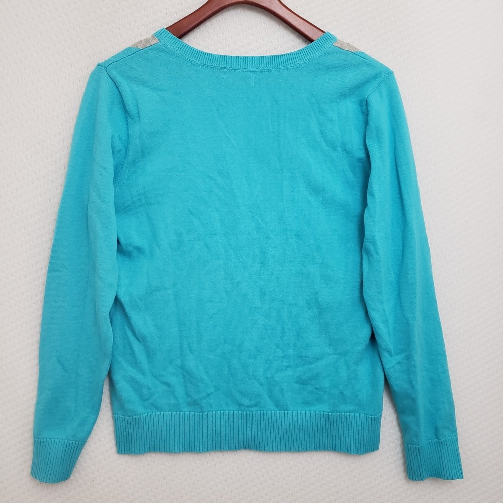 Izod Womens Gray Turquoise Blue Ivory Argyle Sweater V-Neck Long Sleeve Sz L - Picture 7 of 8